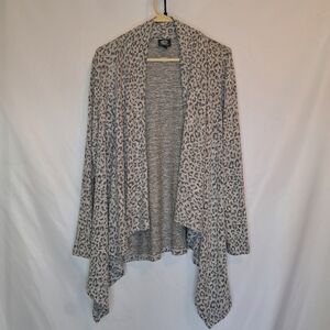 Bobeau Leopard Print Draped Cardigan - Cream and Gray Womens Large #196